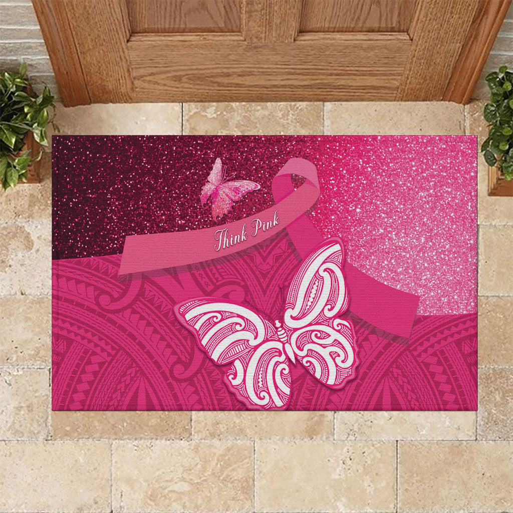 New Zealand Breast Cancer Awareness Rubber Doormat Pink Ribbon Butterfly Maori Pattern