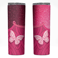 New Zealand Breast Cancer Awareness Skinny Tumbler Pink Ribbon Butterfly Maori Pattern LT22 Pink - Polynesian Pride