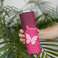 New Zealand Breast Cancer Awareness Skinny Tumbler Pink Ribbon Butterfly Maori Pattern LT22 - Polynesian Pride