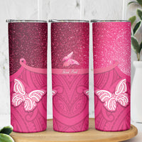 New Zealand Breast Cancer Awareness Skinny Tumbler Pink Ribbon Butterfly Maori Pattern LT22 - Polynesian Pride