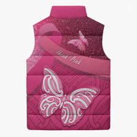 New Zealand Breast Cancer Awareness Sleeveless Puffer Jacket Pink Ribbon Butterfly Maori Pattern