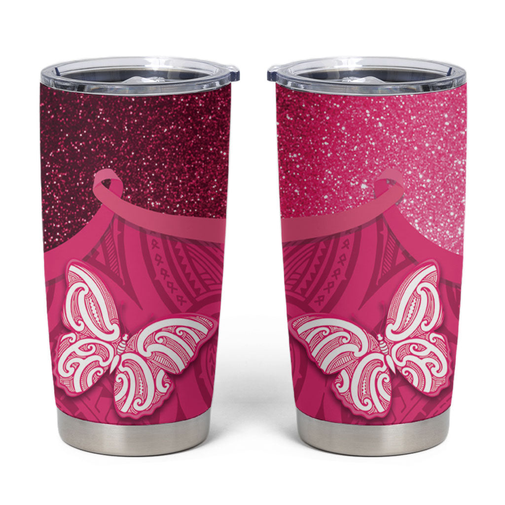 New Zealand Breast Cancer Awareness Tumbler Cup Pink Ribbon Butterfly Maori Pattern