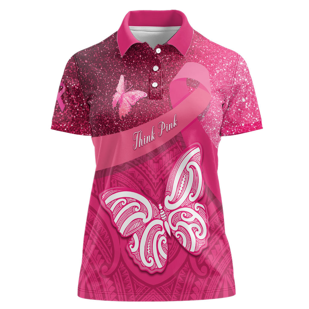 New Zealand Breast Cancer Awareness Women Polo Shirt Pink Ribbon Butterfly Maori Pattern LT22 Female Pink - Polynesian Pride