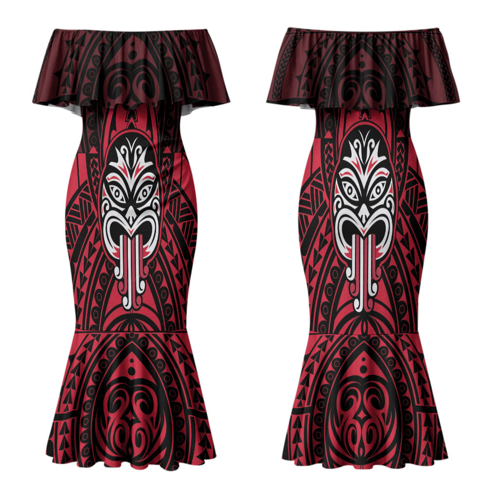New Zealand Maori Language Week Family Matching Mermaid Dress and Hawaiian Shirt Te Wiki O Te Reo Maori Hei Tiki LT22 Mom's Dress Red - Polynesian Pride