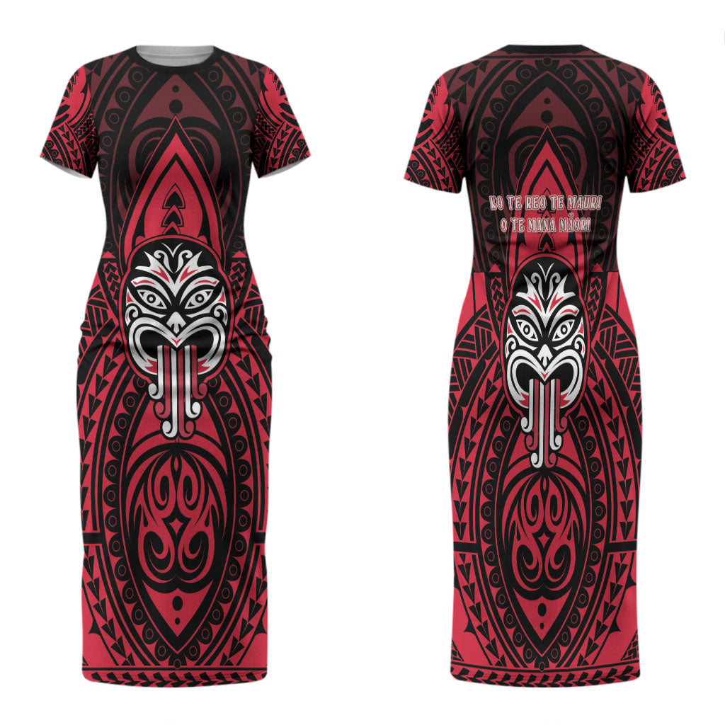 New Zealand Maori Language Week Family Matching Short Sleeve Bodycon Dress and Hawaiian Shirt Te Wiki O Te Reo Maori Hei Tiki LT22 Mom's Dress Red - Polynesian Pride