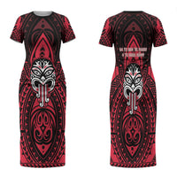 New Zealand Maori Language Week Family Matching Short Sleeve Bodycon Dress and Hawaiian Shirt Te Wiki O Te Reo Maori Hei Tiki LT22 Mom's Dress Red - Polynesian Pride