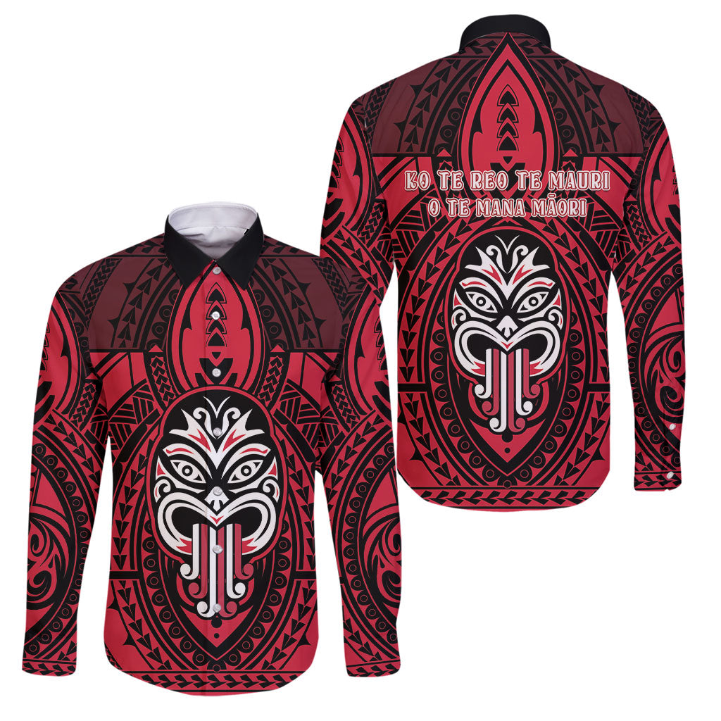 New Zealand Maori Language Week Family Matching Short Sleeve Bodycon Dress and Hawaiian Shirt Te Wiki O Te Reo Maori Hei Tiki LT22 Dad's Shirt - Long Sleeve Red - Polynesian Pride