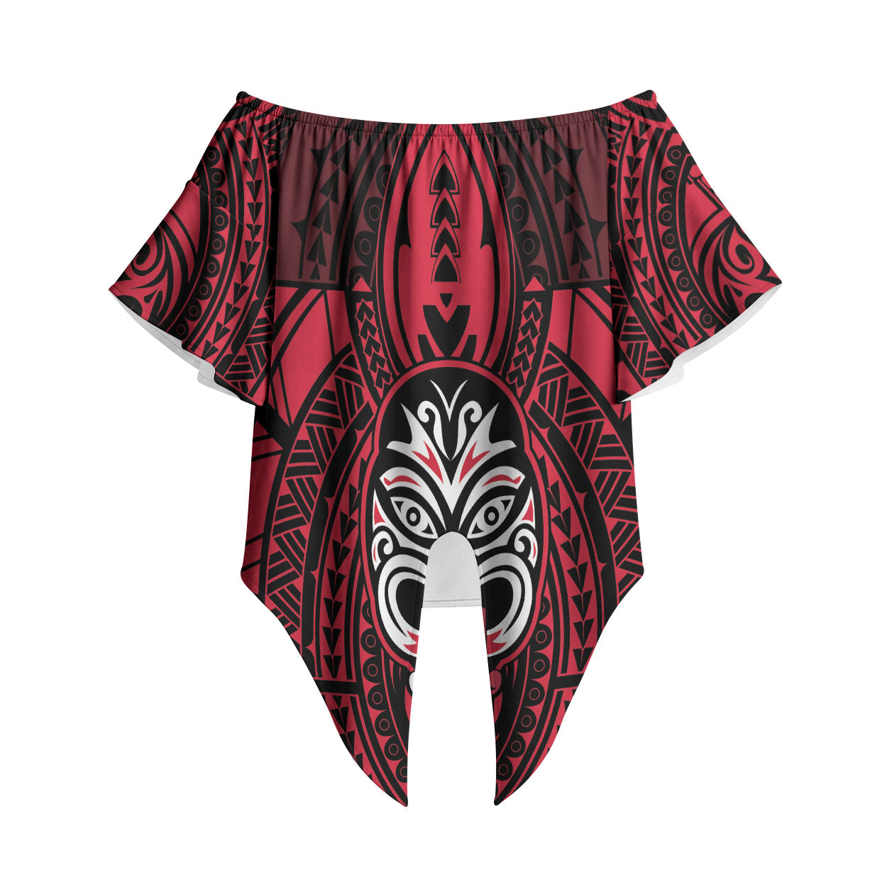 New Zealand Maori Language Week Off Shoulder Wrap Waist Top Te Wiki O Te Reo Maori Hei Tiki LT22 Red - Polynesian Pride