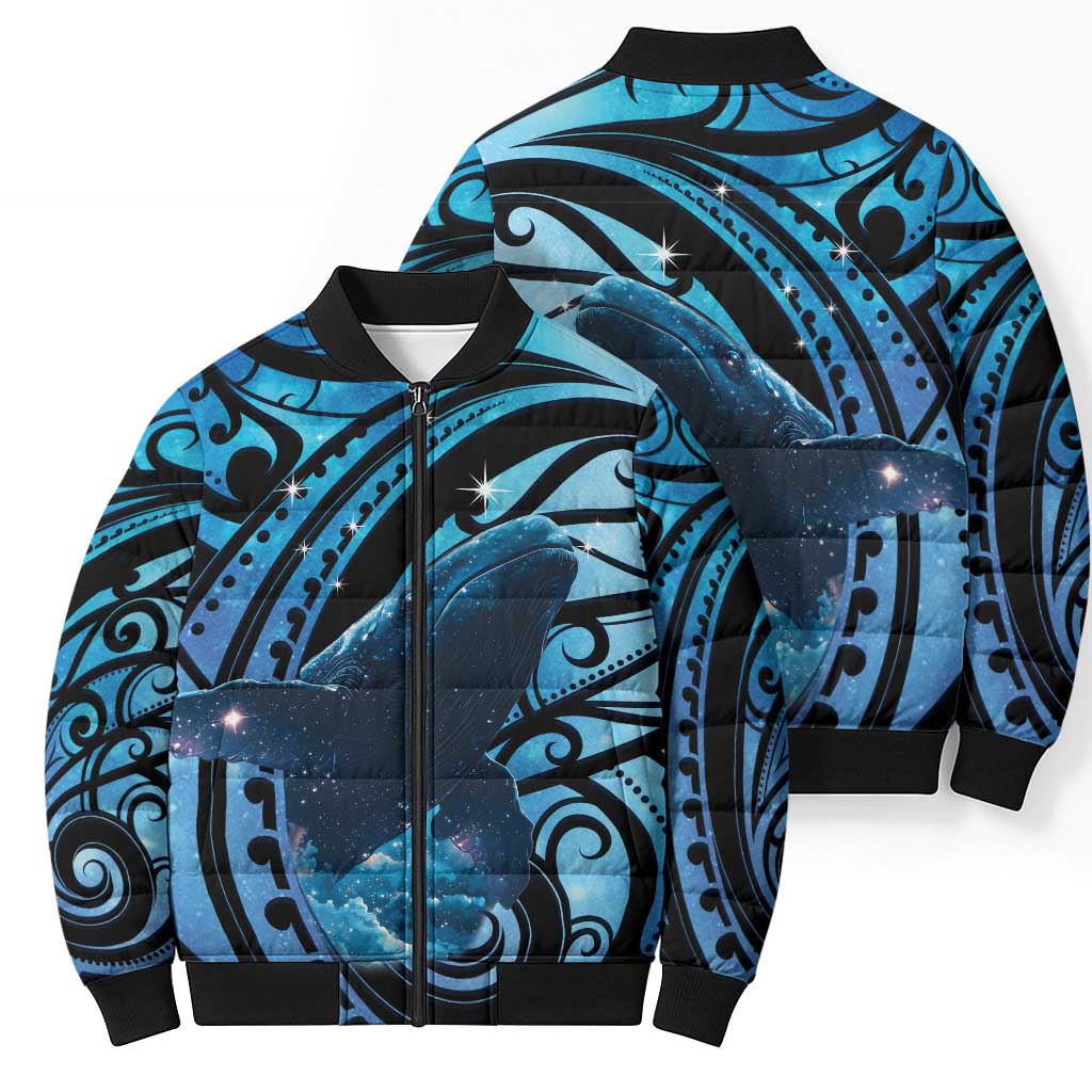 New Zealand Matariki Bomber Puffer Jacket Maori Humpback Whale Galaxy