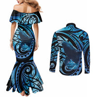 New Zealand Matariki Couples Matching Mermaid Dress and Long Sleeve Button Shirt Maori Humpback Whale Galaxy