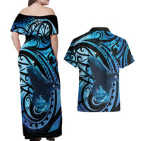 New Zealand Matariki Couples Matching Off Shoulder Maxi Dress and Hawaiian Shirt Maori Humpback Whale Galaxy LT22 - Polynesian Pride