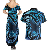 New Zealand Matariki Couples Matching Summer Maxi Dress and Hawaiian Shirt Maori Humpback Whale Galaxy LT22 - Polynesian Pride
