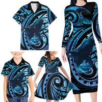 New Zealand Matariki Family Matching Long Sleeve Bodycon Dress and Hawaiian Shirt Maori Humpback Whale Galaxy LT22 - Polynesian Pride