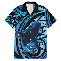 New Zealand Matariki Family Matching Mermaid Dress and Hawaiian Shirt Maori Humpback Whale Galaxy LT22 Dad's Shirt - Short Sleeve Blue - Polynesian Pride