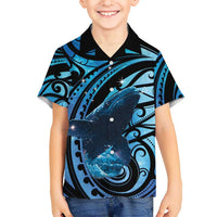 New Zealand Matariki Family Matching Off Shoulder Maxi Dress and Hawaiian Shirt Maori Humpback Whale Galaxy LT22 Son's Shirt Blue - Polynesian Pride