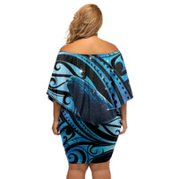 New Zealand Matariki Family Matching Off Shoulder Short Dress and Hawaiian Shirt Maori Humpback Whale Galaxy LT22 - Polynesian Pride