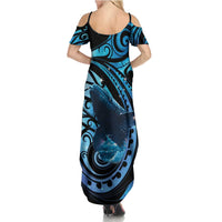 New Zealand Matariki Family Matching Summer Maxi Dress and Hawaiian Shirt Maori Humpback Whale Galaxy LT22 - Polynesian Pride