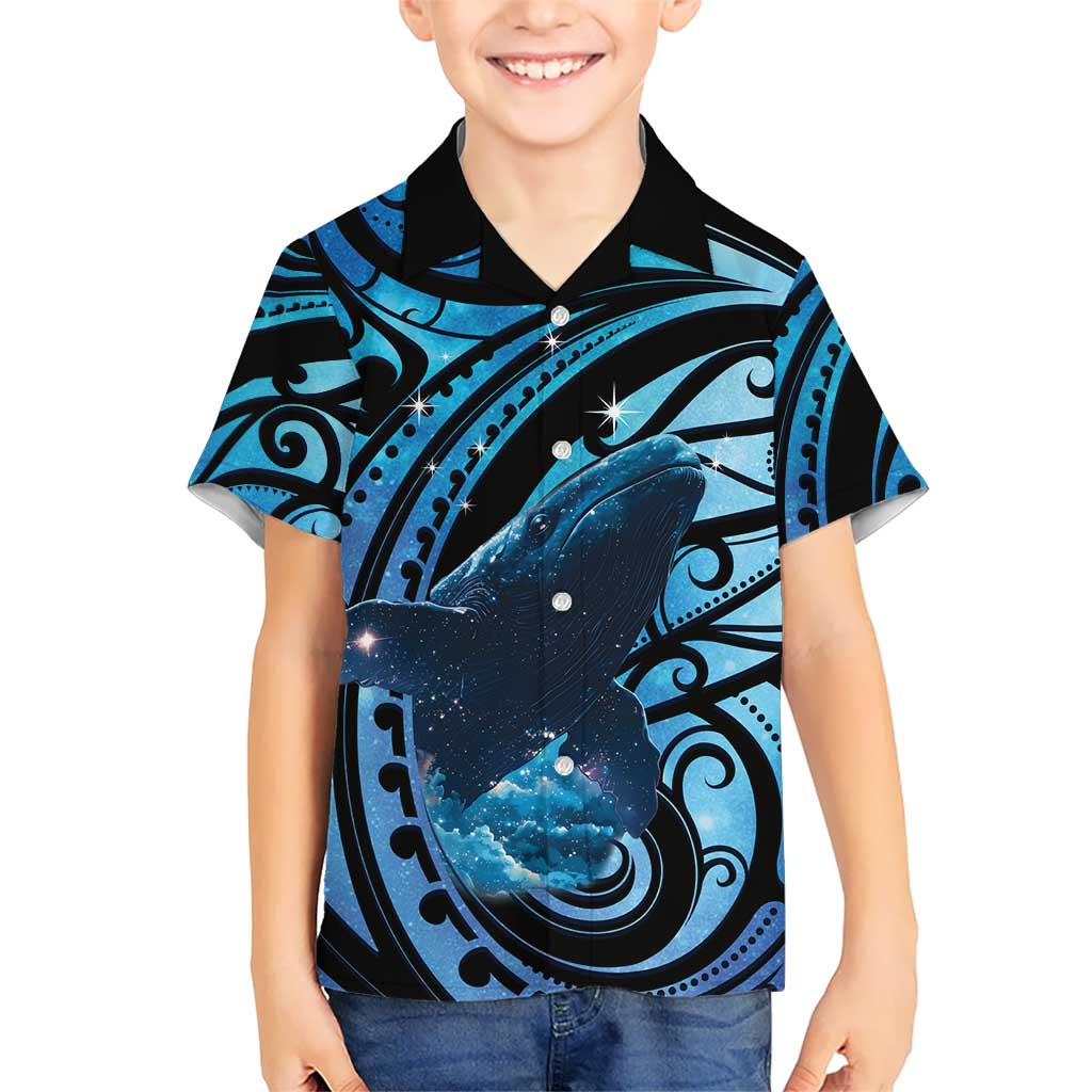 New Zealand Matariki Family Matching Summer Maxi Dress and Hawaiian Shirt Maori Humpback Whale Galaxy LT22 Son's Shirt Blue - Polynesian Pride
