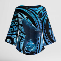 New Zealand Matariki Kimono Sleeve Blouse Maori Humpback Whale Galaxy