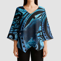New Zealand Matariki Kimono Sleeve Blouse Maori Humpback Whale Galaxy