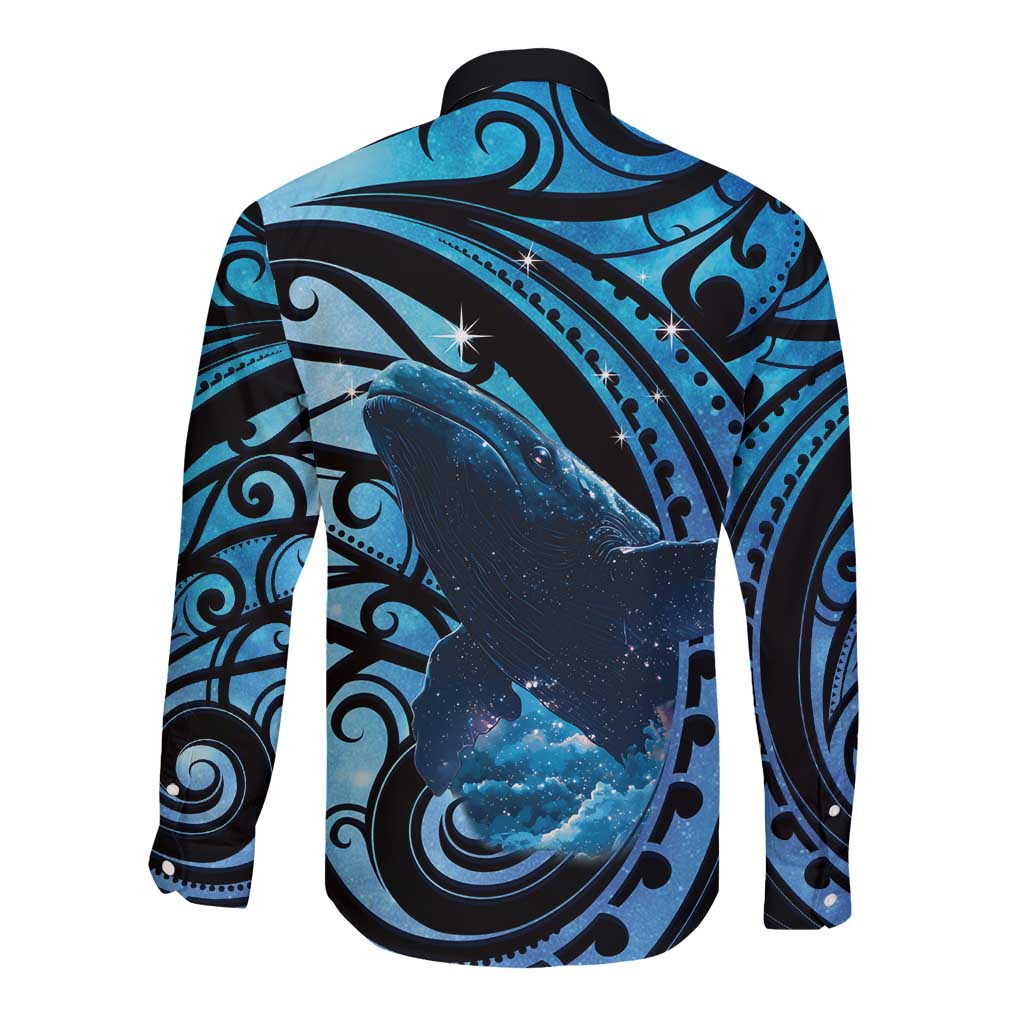 New Zealand Matariki Long Sleeve Button Shirt Maori Humpback Whale Galaxy