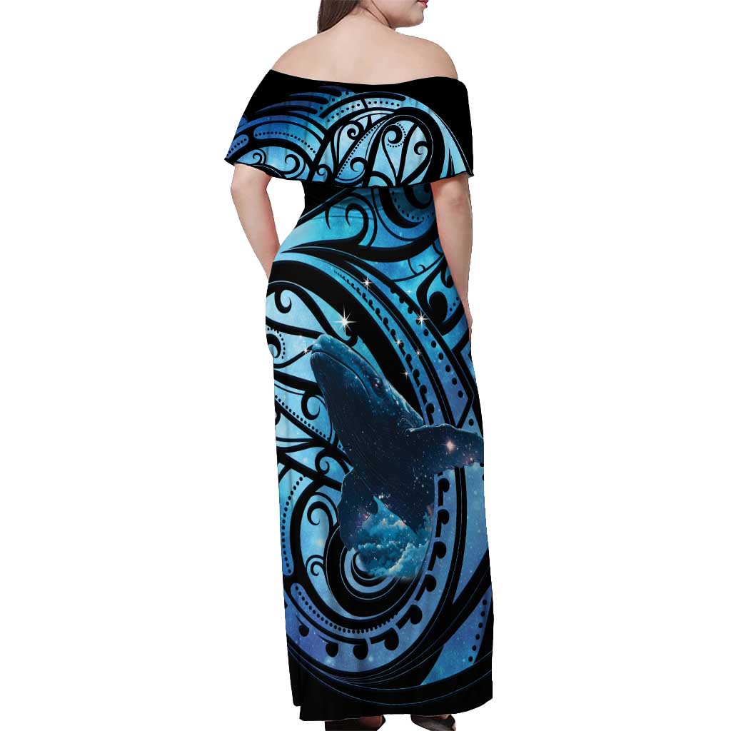 New Zealand Matariki Off Shoulder Maxi Dress Maori Humpback Whale Galaxy