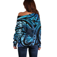 New Zealand Matariki Off Shoulder Sweater Maori Humpback Whale Galaxy