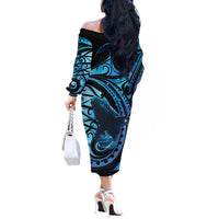 New Zealand Matariki Off The Shoulder Long Sleeve Dress Maori Humpback Whale Galaxy