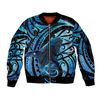 New Zealand Matariki Sleeve Zip Bomber Jacket Maori Humpback Whale Galaxy