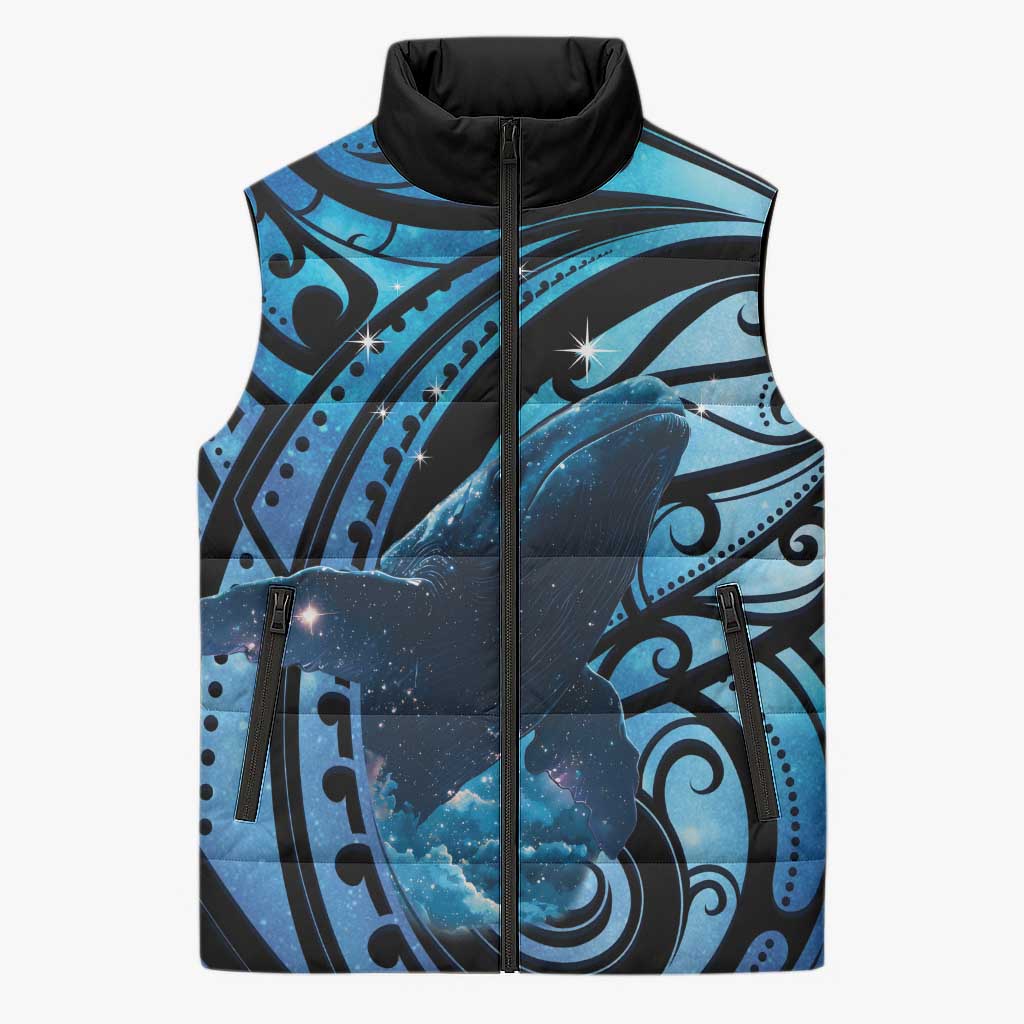 New Zealand Matariki Sleeveless Puffer Jacket Maori Humpback Whale Galaxy