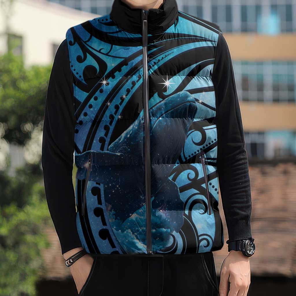New Zealand Matariki Sleeveless Puffer Jacket Maori Humpback Whale Galaxy