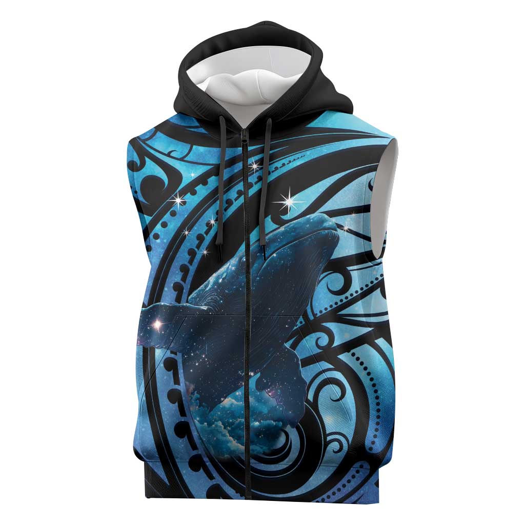 New Zealand Matariki Sleeveless Zip Hoodie Maori Humpback Whale Galaxy