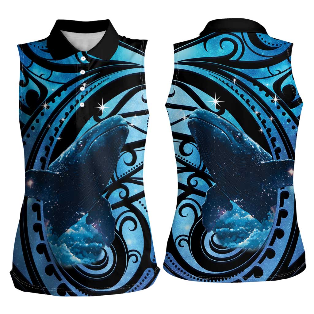New Zealand Matariki Women Sleeveless Polo Shirt Maori Humpback Whale Galaxy