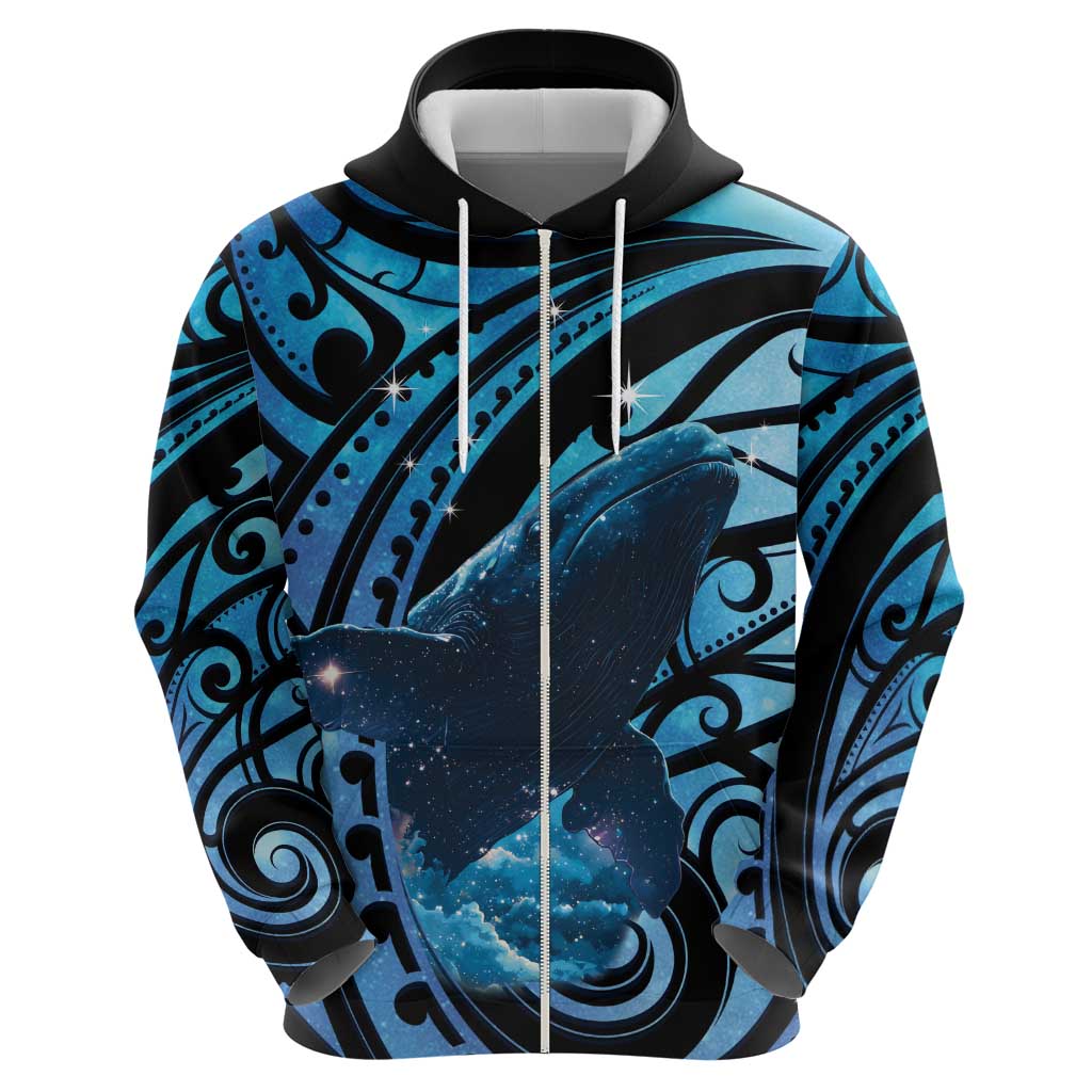 New Zealand Matariki Zip Hoodie Maori Humpback Whale Galaxy