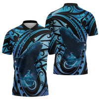 New Zealand Matariki Zipper Polo Shirt Maori Humpback Whale Galaxy