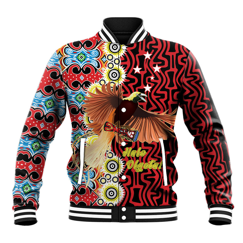 Personalised Papua New Guinea Pidgin Language Week Baseball Jacket Halo Olgeta Tok Pisin Wik Bird Of Paradise Oro Batik LT22 Unisex Red - Polynesian Pride