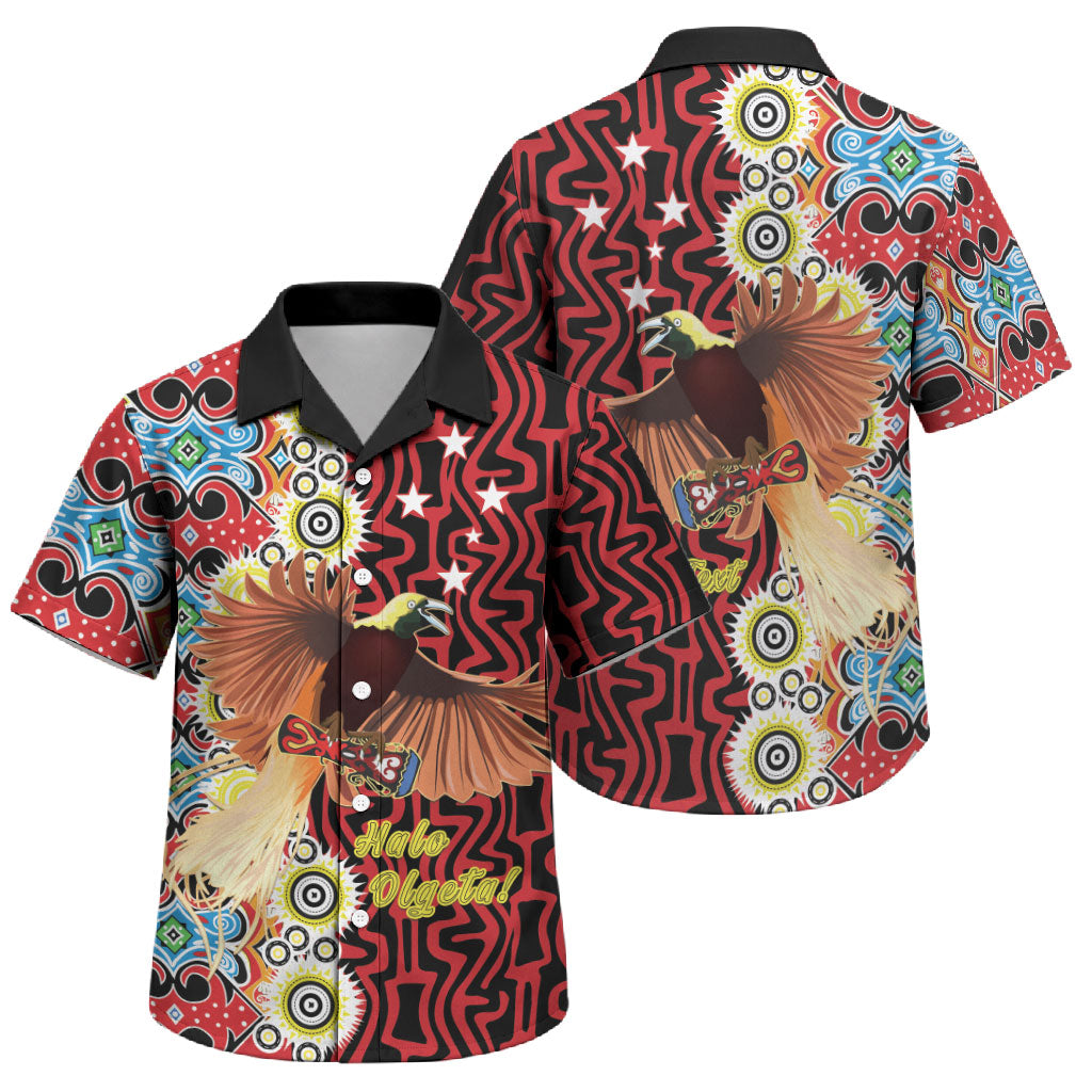 Personalised Papua New Guinea Pidgin Language Week Family Matching Off The Shoulder Long Sleeve Dress and Hawaiian Shirt Halo Olgeta Tok Pisin Wik Bird Of Paradise Oro Batik LT22 Son's Shirt Red - Polynesian Pride