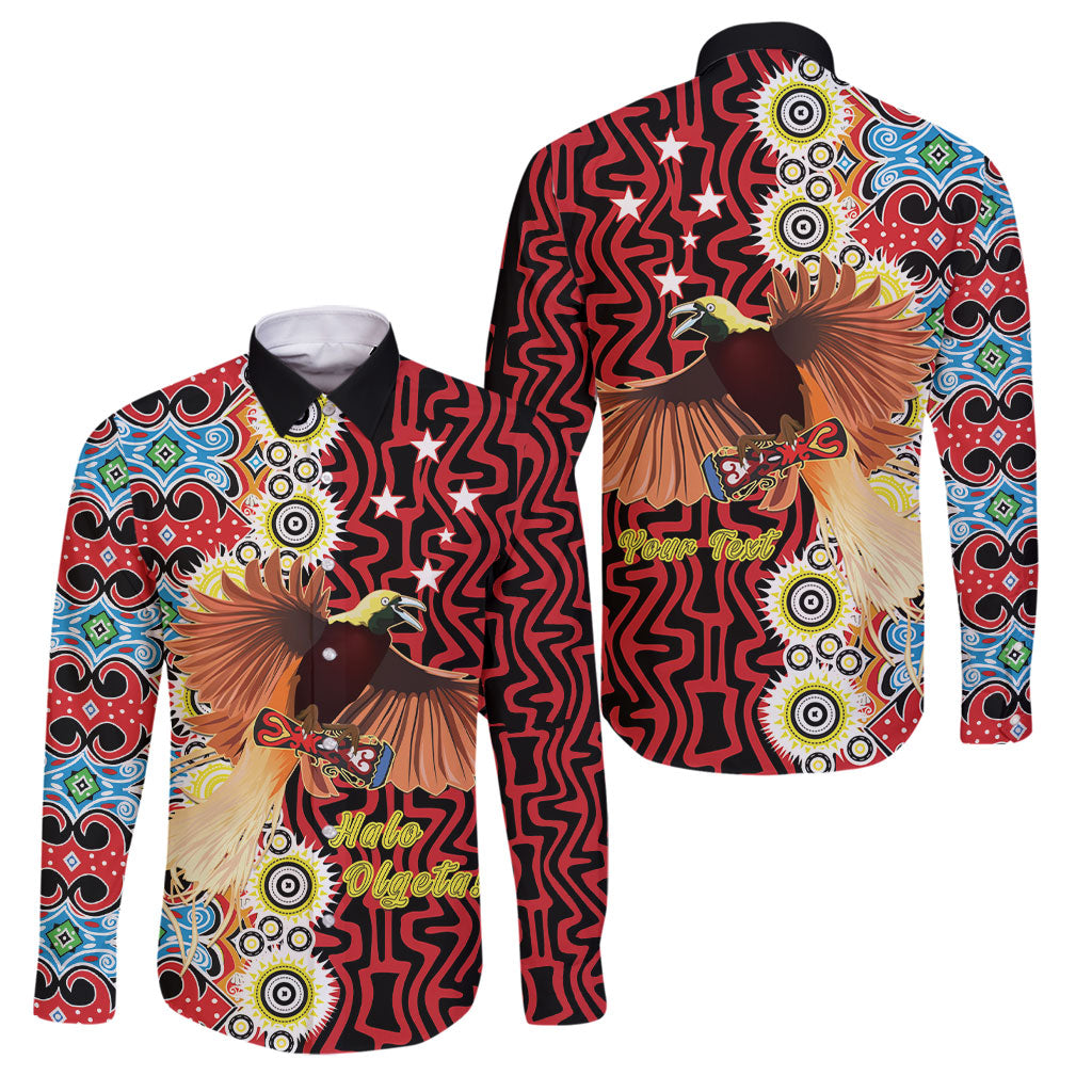 Personalised Papua New Guinea Pidgin Language Week Family Matching Summer Maxi Dress and Hawaiian Shirt Halo Olgeta Tok Pisin Wik Bird Of Paradise Oro Batik LT22 Dad's Shirt - Long Sleeve Red - Polynesian Pride