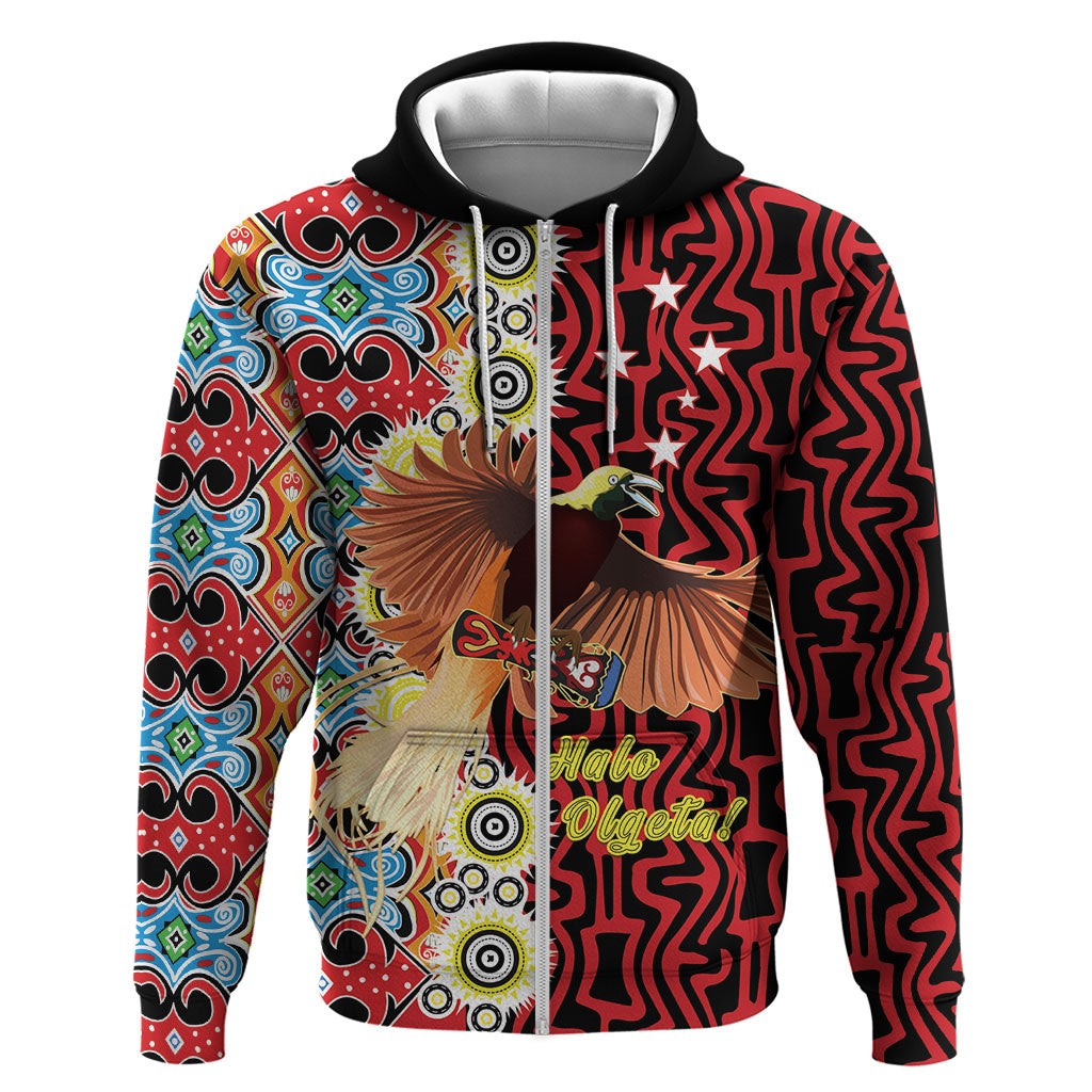 Personalised Papua New Guinea Pidgin Language Week Hoodie Halo Olgeta Tok Pisin Wik Bird Of Paradise Oro Batik LT22 Zip Hoodie Red - Polynesian Pride