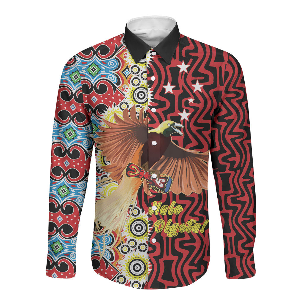 Personalised Papua New Guinea Pidgin Language Week Long Sleeve Button Shirt Halo Olgeta Tok Pisin Wik Bird Of Paradise Oro Batik LT22 Unisex Red - Polynesian Pride
