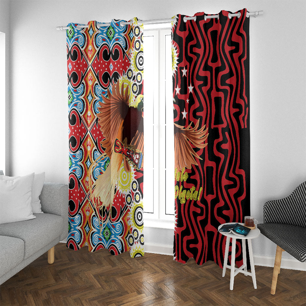 Papua New Guinea Pidgin Language Week Window Curtain Halo Olgeta Tok Pisin Wik Bird Of Paradise Oro Batik LT22 With Grommets Red - Polynesian Pride