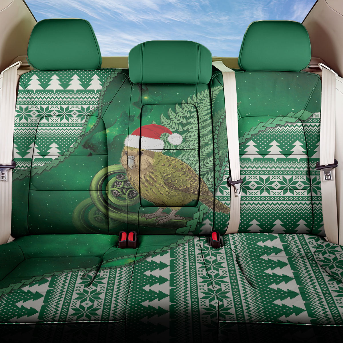 New Zealand Kakapo Christmas In July Back Car Seat Cover Silver Fern Santa Xmas Green Color