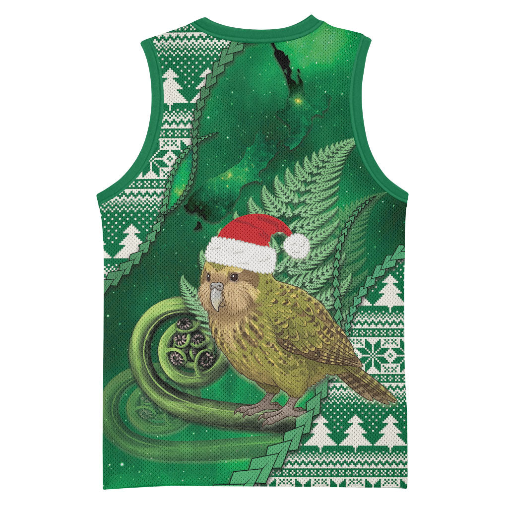 New Zealand Kakapo Christmas In July Basketball Jersey Silver Fern Santa Xmas Green Color LT22 - Polynesian Pride