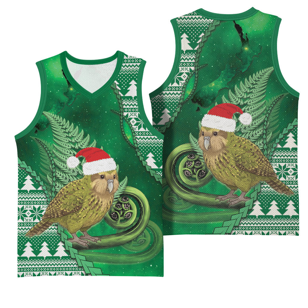 New Zealand Kakapo Christmas In July Basketball Jersey Silver Fern Santa Xmas Green Color LT22 - Polynesian Pride