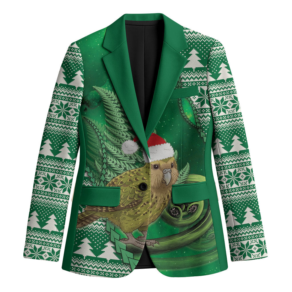 New Zealand Kakapo Christmas In July Blazer Silver Fern Santa Xmas Green Color LT22 Unisex Green - Polynesian Pride