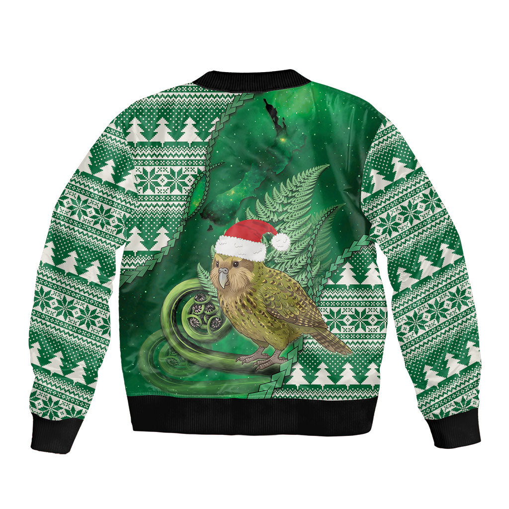 New Zealand Kakapo Christmas In July Bomber Jacket Silver Fern Santa Xmas Green Color