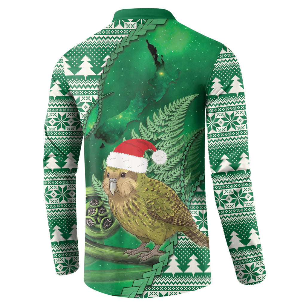 New Zealand Kakapo Christmas In July Button Sweatshirt Silver Fern Santa Xmas Green Color