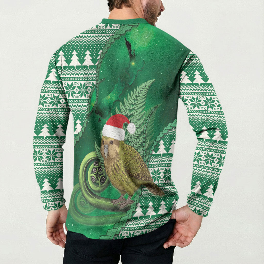 New Zealand Kakapo Christmas In July Button Sweatshirt Silver Fern Santa Xmas Green Color