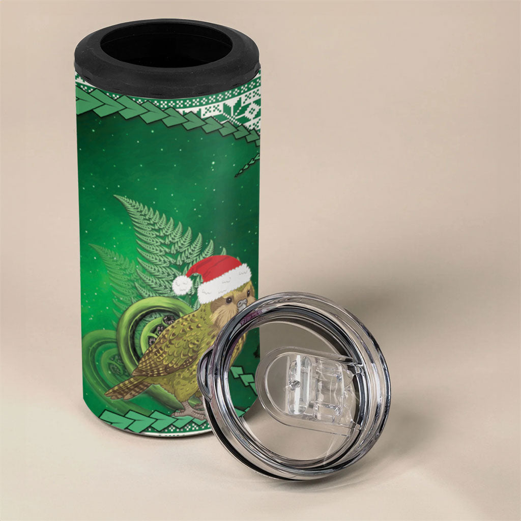 New Zealand Kakapo Christmas In July 4 in 1 Can Cooler Tumbler Silver Fern Santa Xmas Green Color LT22 - Polynesian Pride