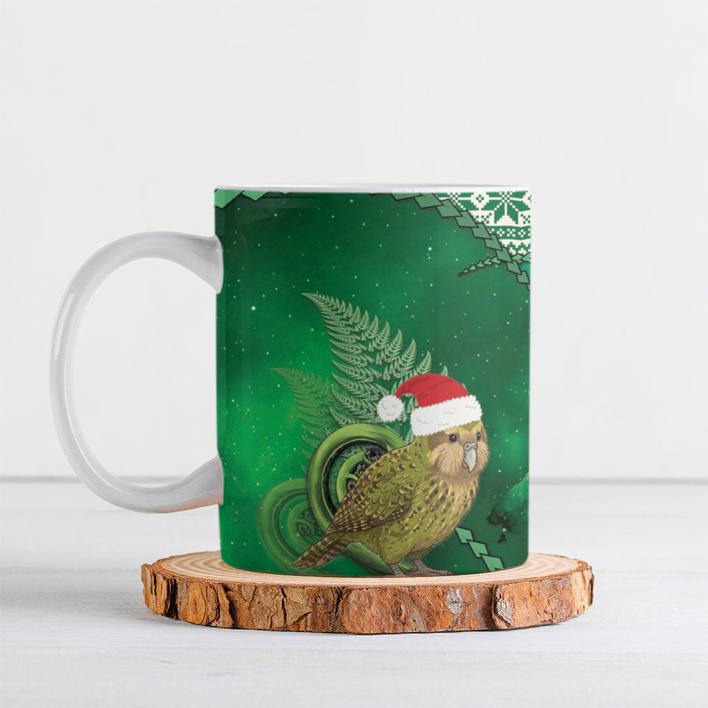New Zealand Kakapo Christmas In July Ceramic Mug Silver Fern Santa Xmas Green Color LT22 Green - Polynesian Pride